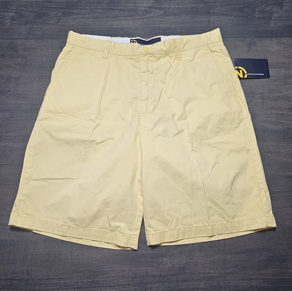 Nautica Men's Yellow Shorts Size 36 Relaxed Fit Flat Front Pockets Cotton